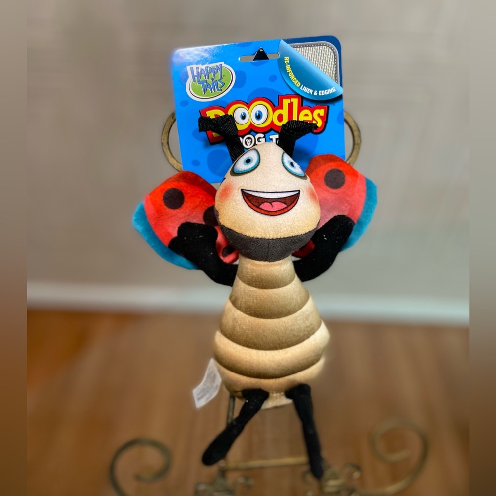 Happy Tails Doodles Ladybug 🐞 Plush Dog Toy Clinker &  Squeaker 9”